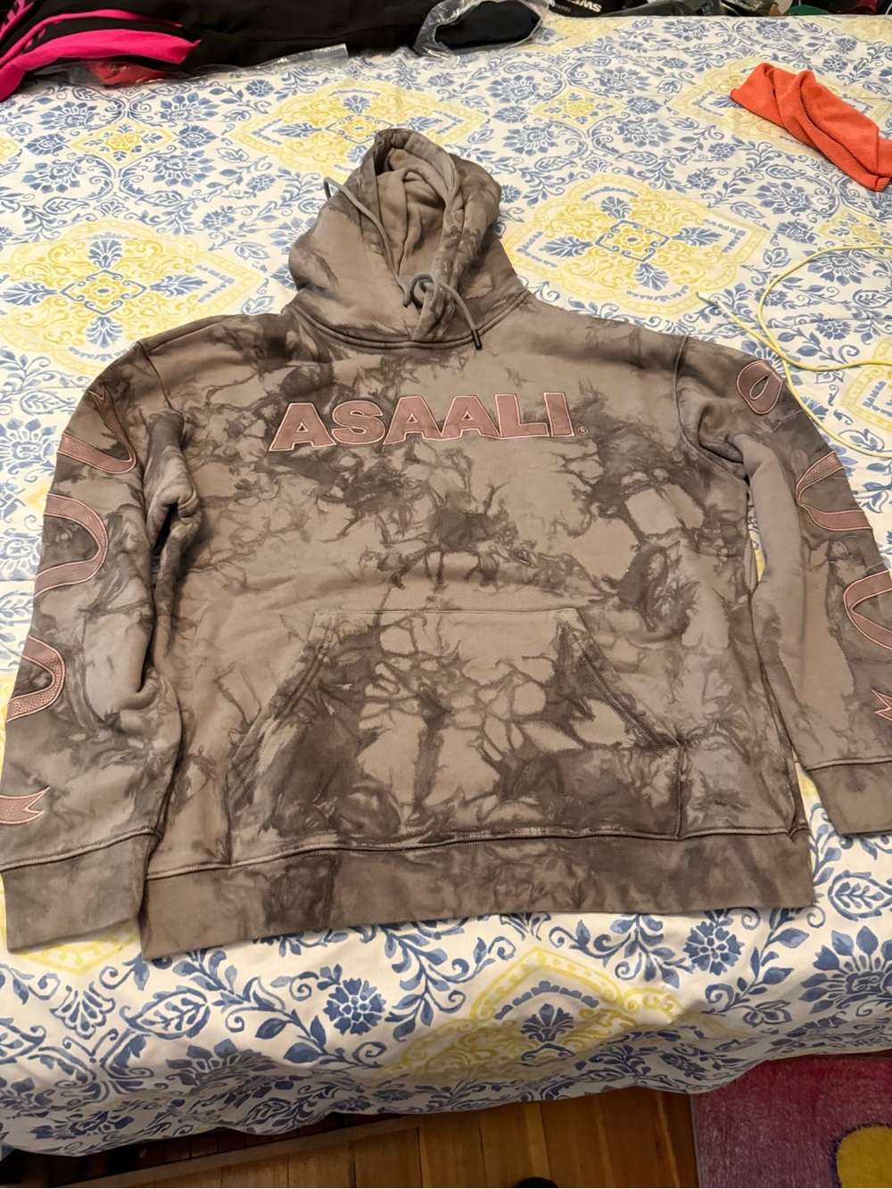 Asaali Mens Tie-Dye Crewneck Hoodie with ASAALLI Logo - Gray